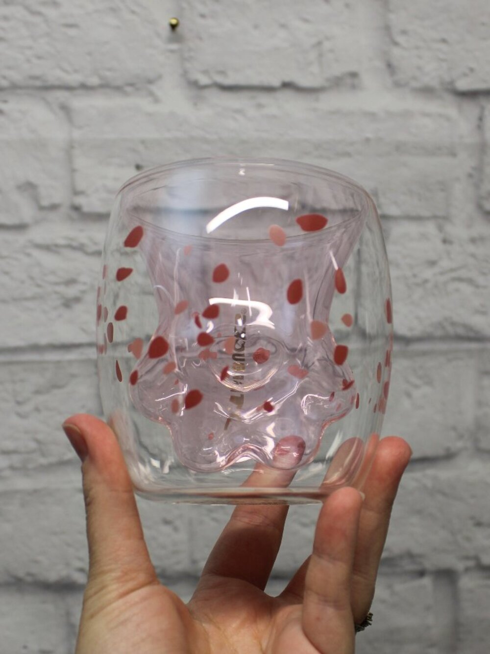 Starbucks Cat's Paw Heart 6oz Double Wall Glass Cup Pink Limited Edition